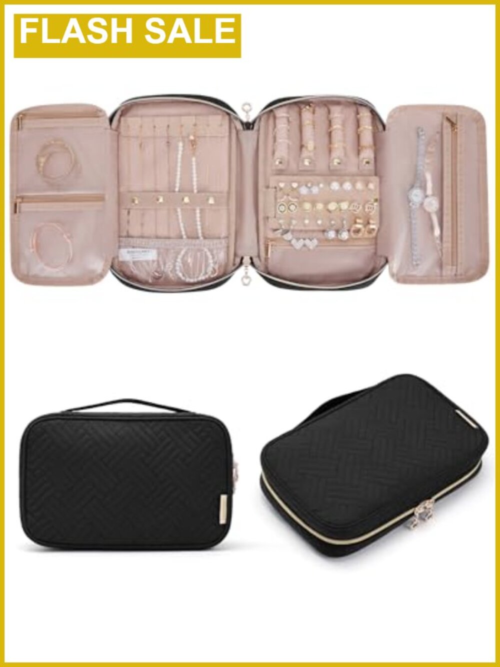 Travel Jewelry Organizer Roll with Necklace Clips, Ring Holders, Portable